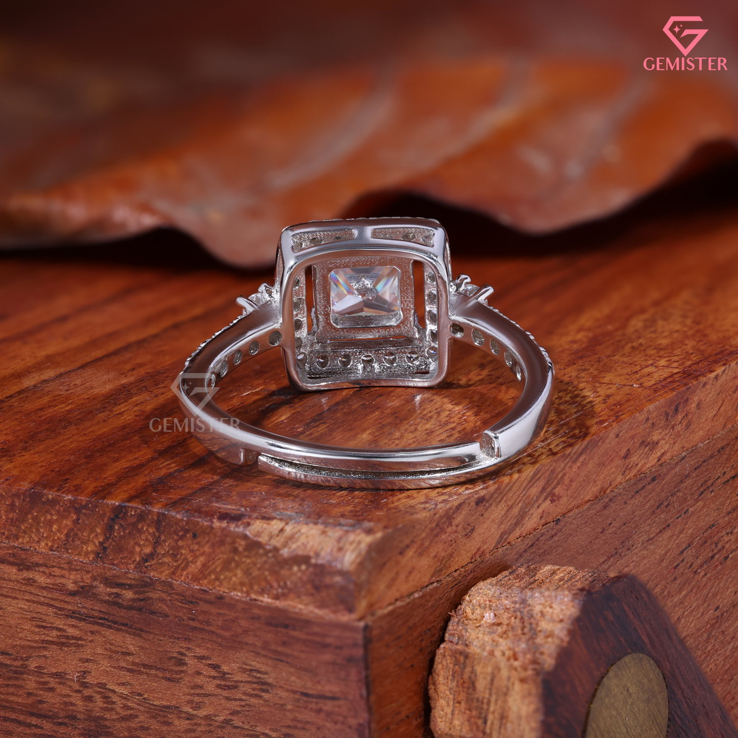 Princess Cut Moissanite Floating Square Halo Ring in 14K Gold