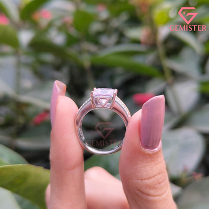 Princess Cut Pink Diamond Ring | Baguette & Pavé Statement Band