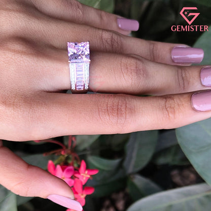 Princess Cut Pink Diamond Ring | Baguette & Pavé Statement Band