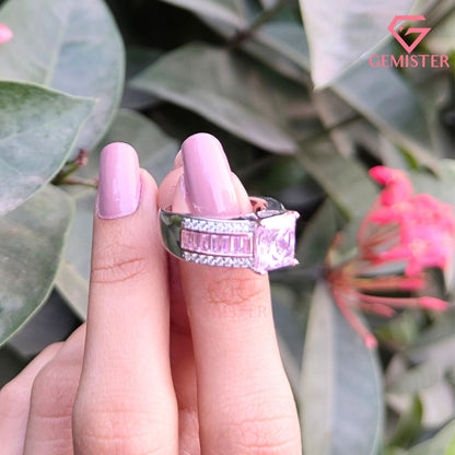 Princess Cut Pink Diamond Ring | Baguette & Pavé Statement Band