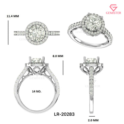Vintage Round Brilliant Moissanite Halo Engagement Ring | Filigree Cathedral Pavé Band