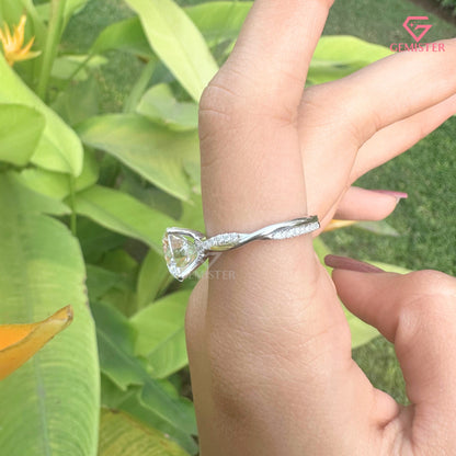 Round Brilliant Cut Lab Grown Diamond Solitaire Ring, Infinity Curved Band Engagement Ring