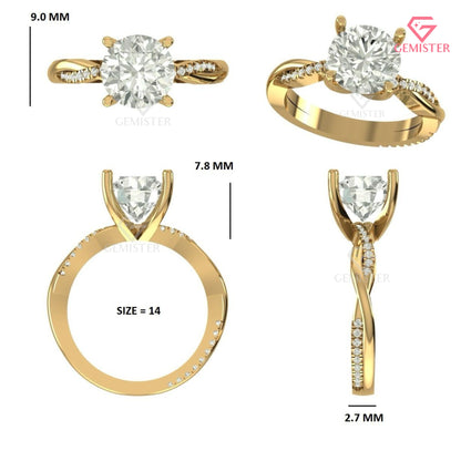 Round Brilliant Cut Lab Grown Diamond Solitaire Ring, Infinity Curved Band Engagement Ring