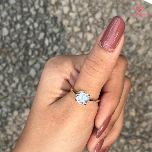 Round Brilliant Cut Moissanite Solitaire Engagement Ring | Classic 4-Prong Wedding Ring