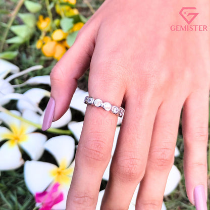 Round Cut Bezel Set Half Eternity Band | Minimalist Bubble Wedding Ring