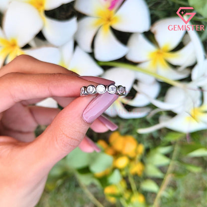 Round Cut Bezel Set Half Eternity Band | Minimalist Bubble Wedding Ring