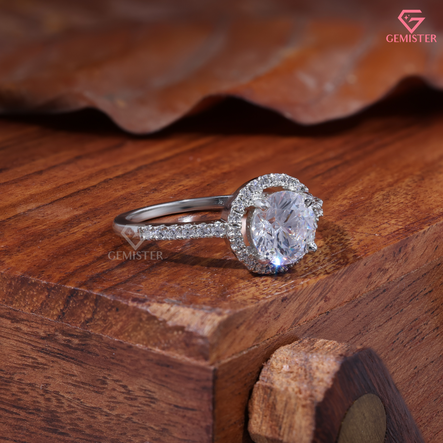 Round Moissanite Floating Round Halo Engagement Ring in 14K Gold