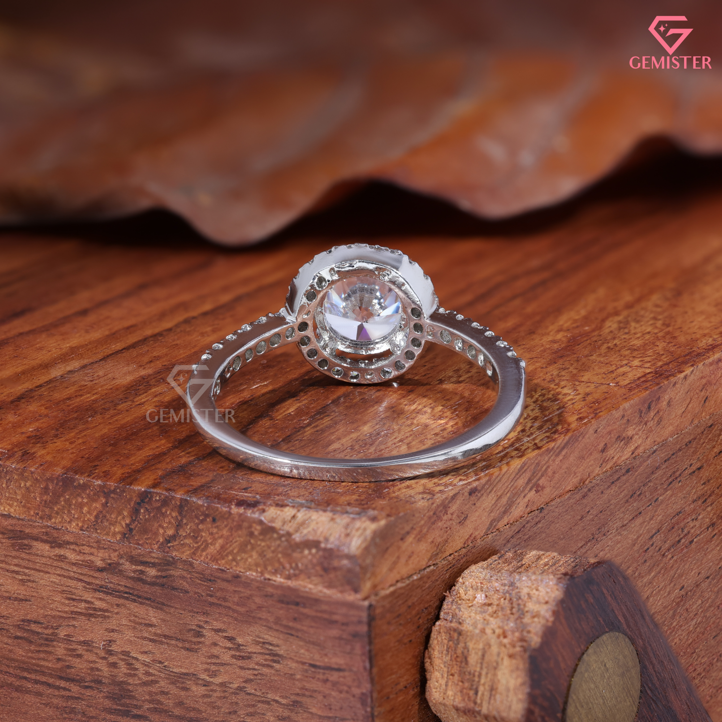 Round Moissanite Floating Round Halo Engagement Ring in 14K Gold
