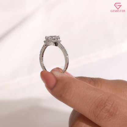 Round Moissanite Floating Round Halo Engagement Ring in 14K Gold