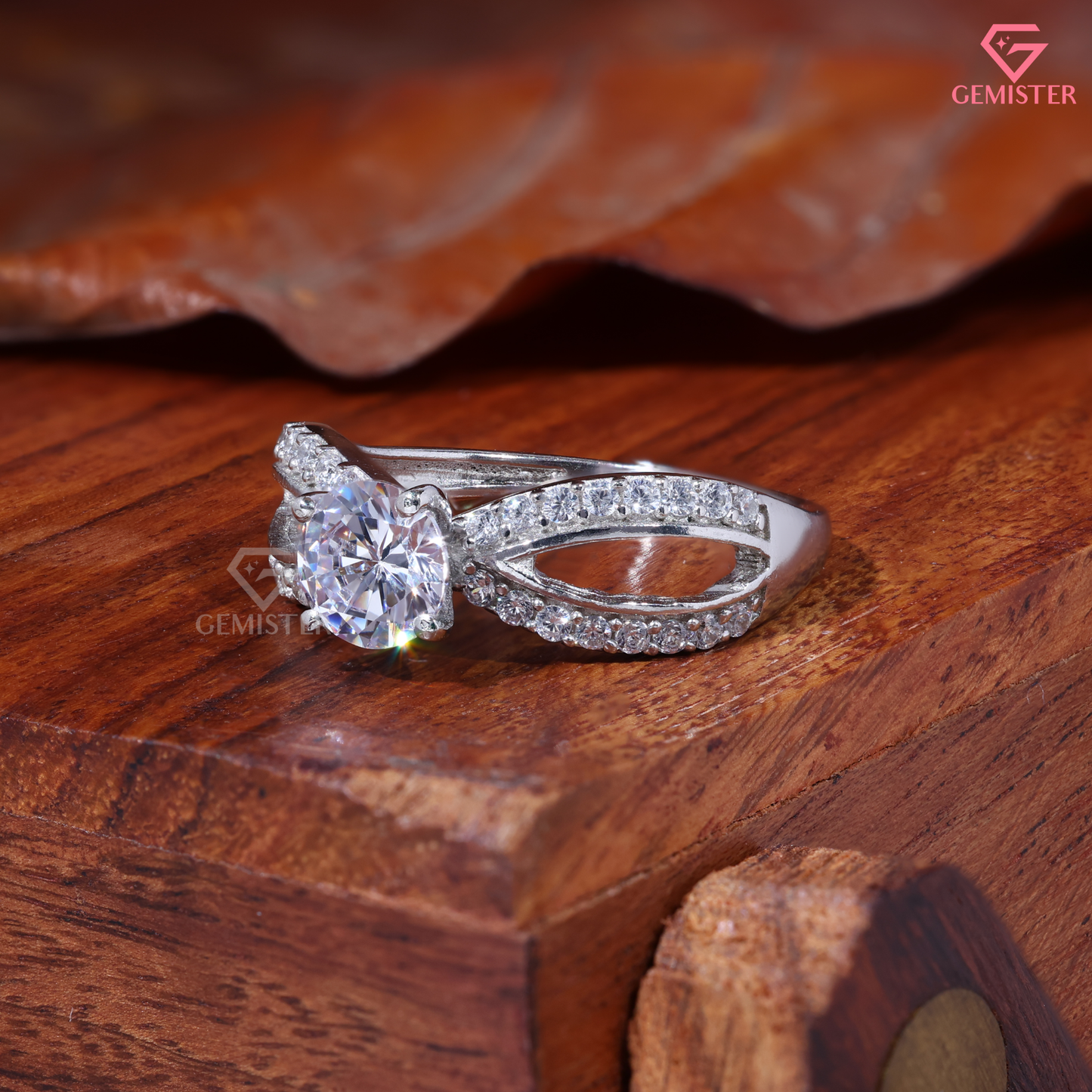 Round Moissanite Infinity Split Shank Engagement Ring in 14K Gold