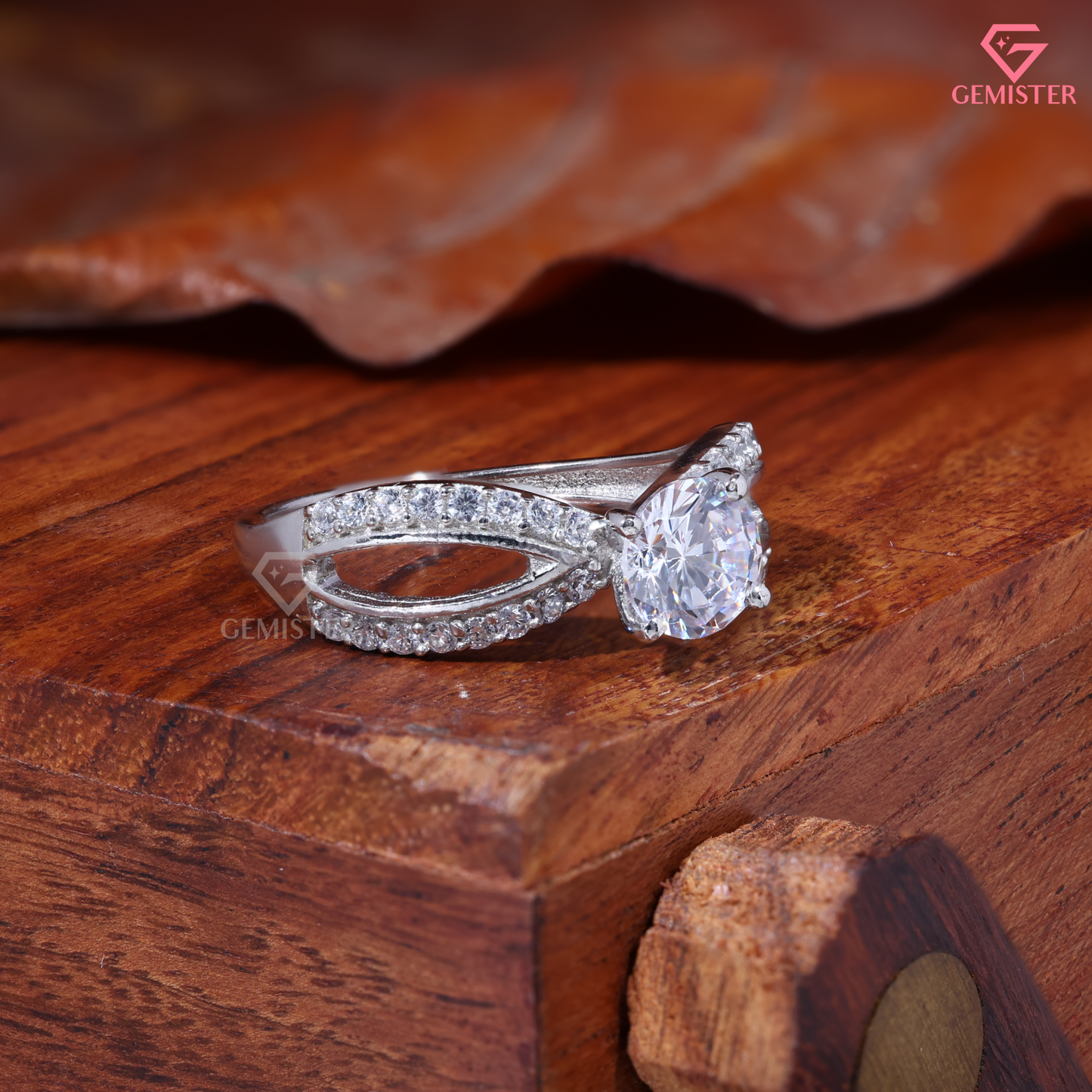 Round Moissanite Infinity Split Shank Engagement Ring in 14K Gold