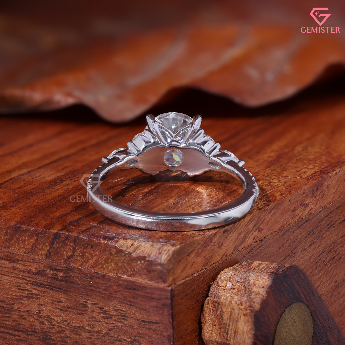 Round Moissanite Marquise Cluster Engagement Ring in 14K Gold