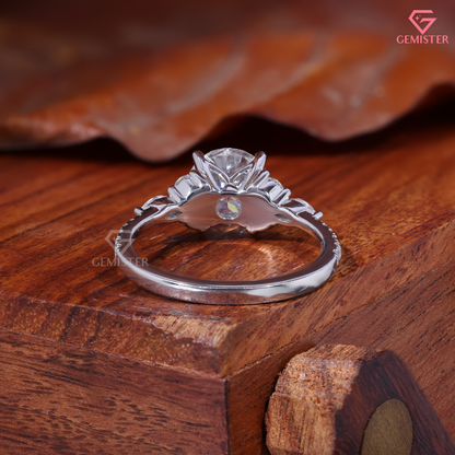 Round Moissanite Marquise Cluster Engagement Ring in 14K Gold