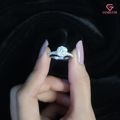 Round Brilliant Cut Hidden Halo Engagement Ring | Pavé Moissanite Band