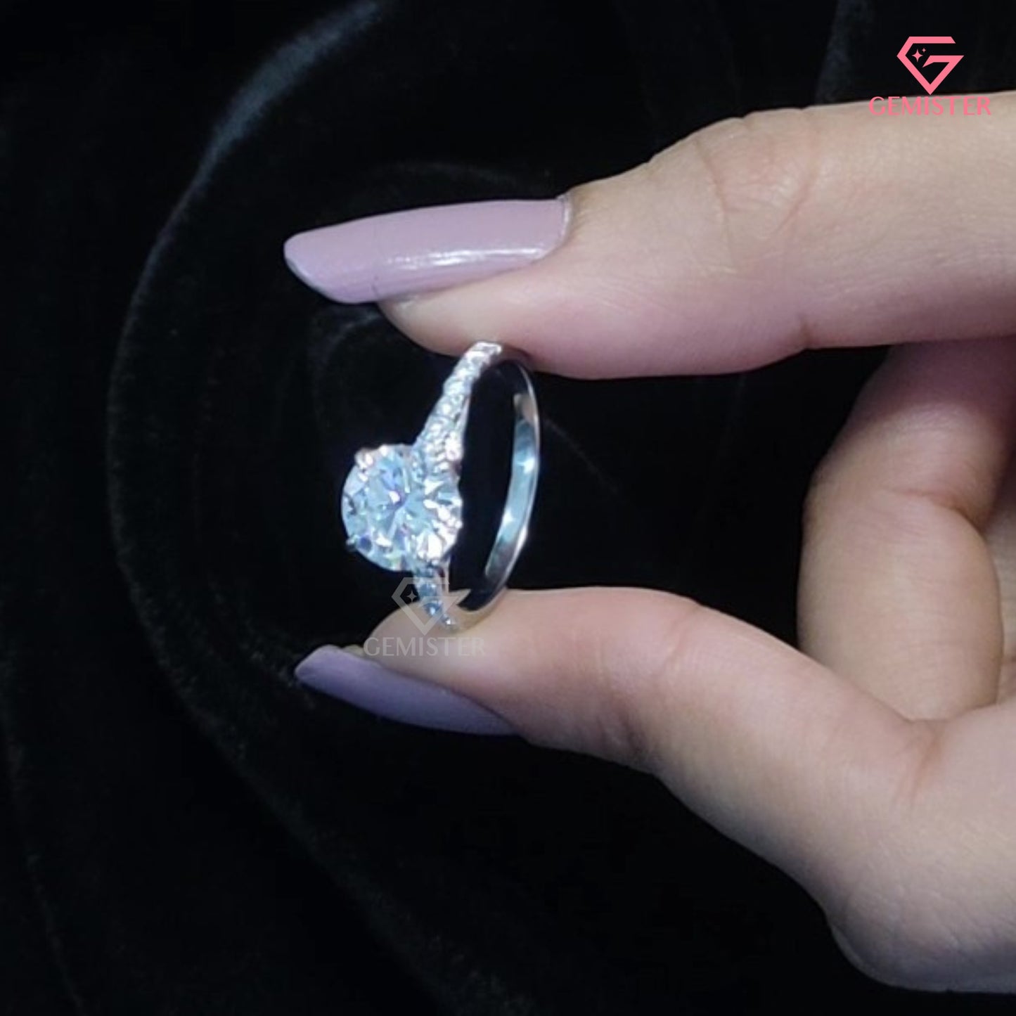 Round Brilliant Cut Hidden Halo Engagement Ring | Pavé Moissanite Band