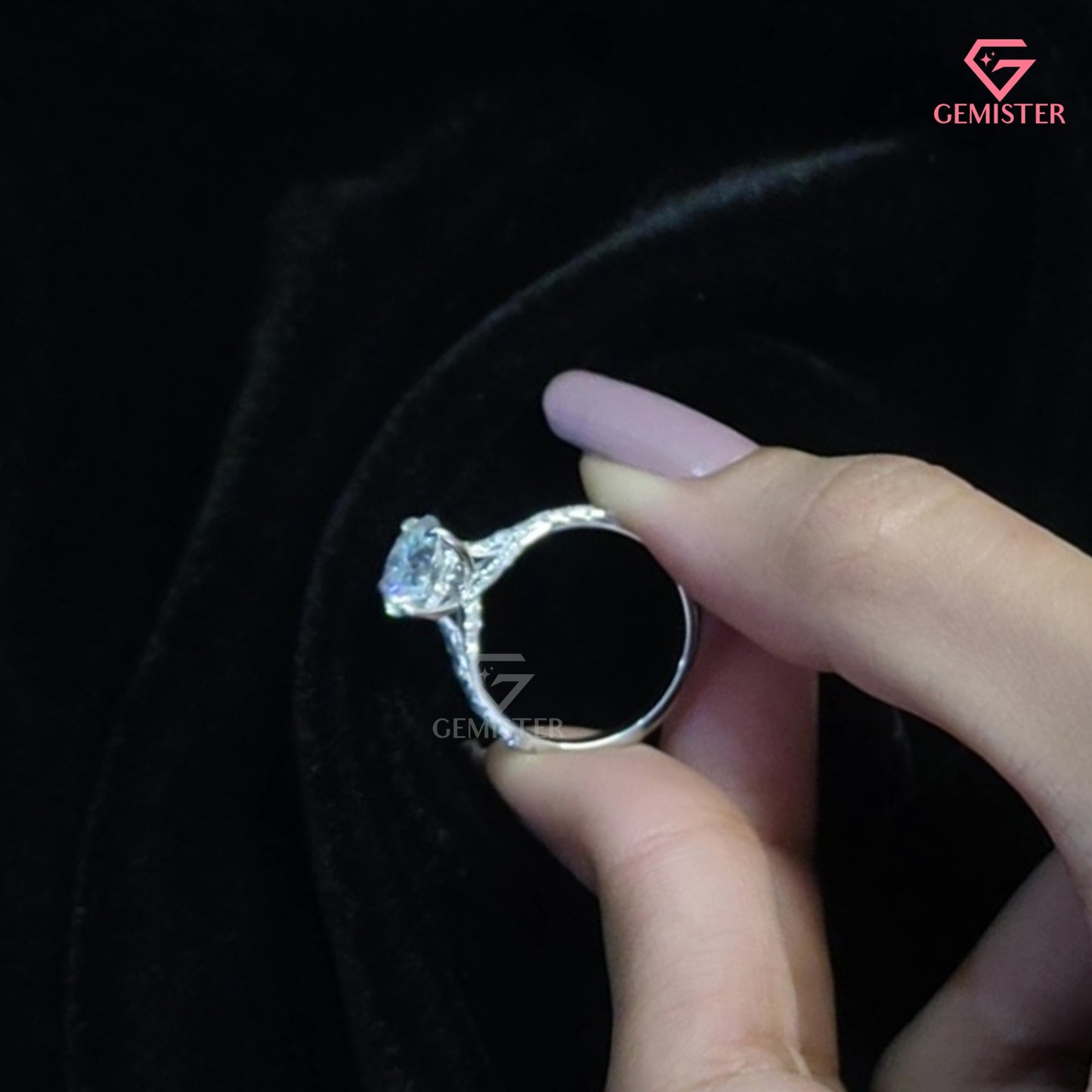 Round Brilliant Cut Hidden Halo Engagement Ring | Pavé Moissanite Band