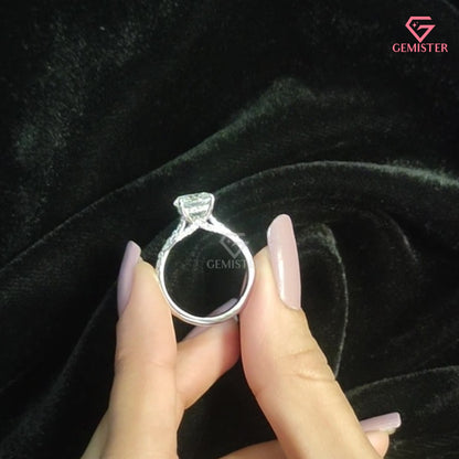 Round Brilliant Cut Hidden Halo Engagement Ring | Pavé Moissanite Band