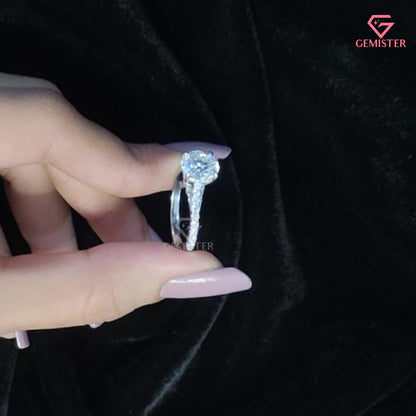 Round Brilliant Cut Hidden Halo Engagement Ring | Pavé Moissanite Band