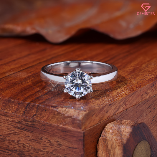 Round Cut Moissanite 6 Prong Solitaire Engagement Ring in 14K Gold