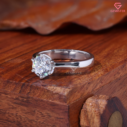 Round Cut Moissanite 6 Prong Solitaire Engagement Ring in 14K Gold