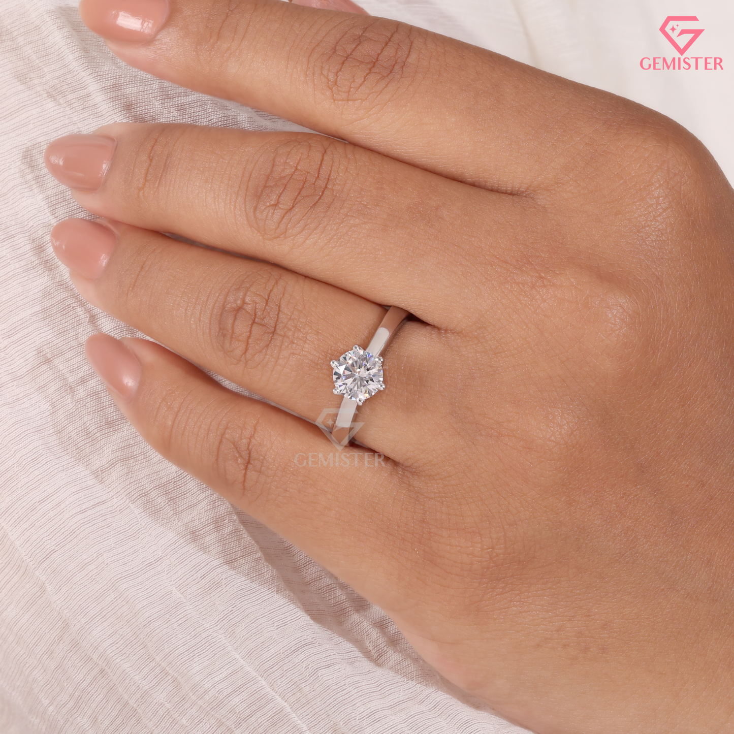 Round Cut Moissanite 6 Prong Solitaire Engagement Ring in 14K Gold