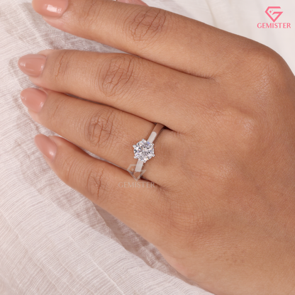 Round Cut Moissanite 6 Prong Solitaire Engagement Ring in 14K Gold