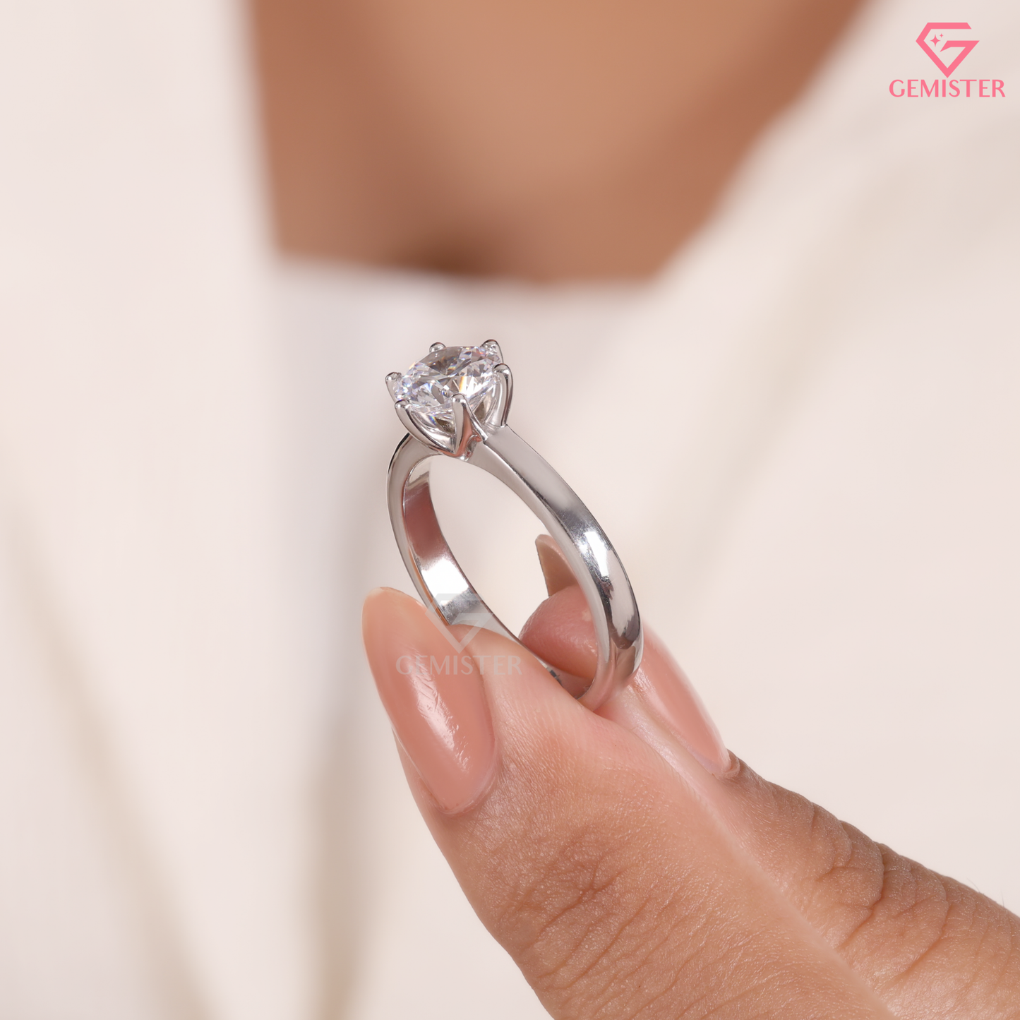 Round Cut Moissanite 6 Prong Solitaire Engagement Ring in 14K Gold
