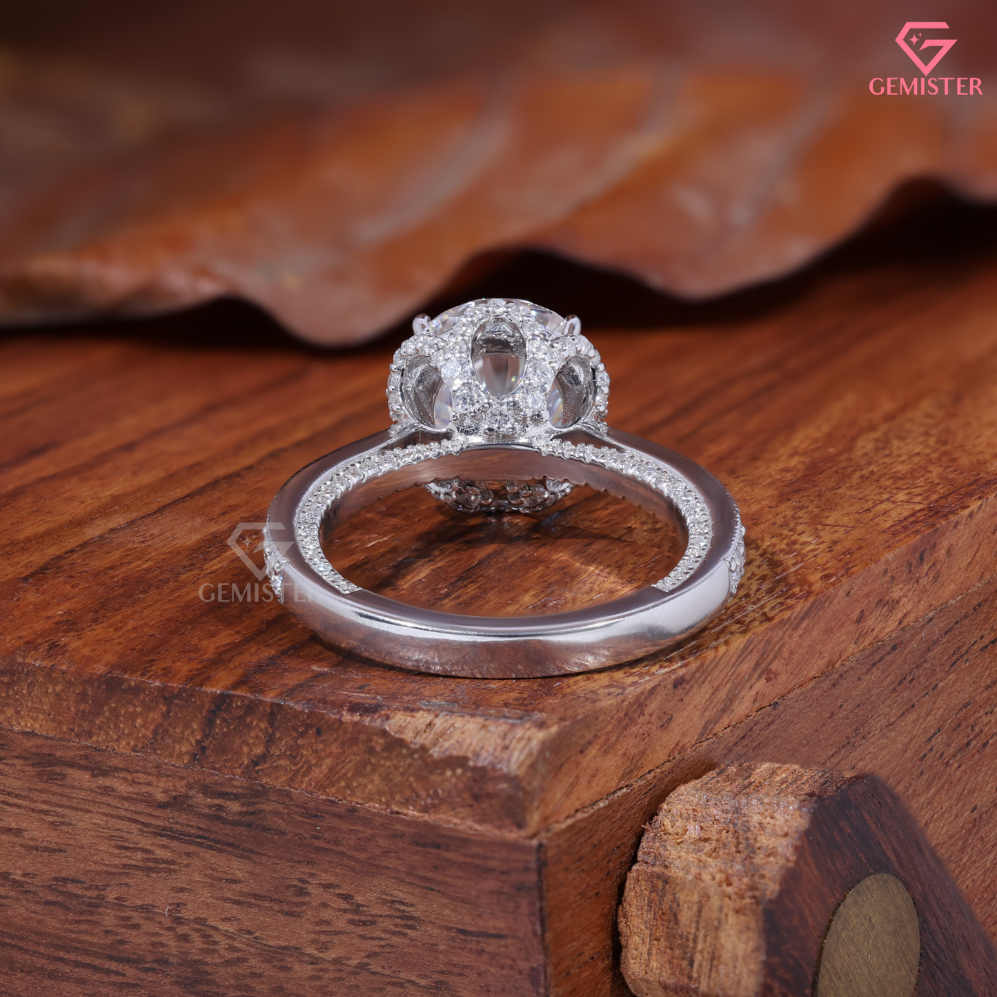 Round Moissanite Vintage Crown Hidden Halo Engagement Ring 14K Gold