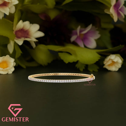 1.92ct Round Cut Lab Grown Diamond Tennis Bracelet in Yellow Gold – Dainty Bracelet
