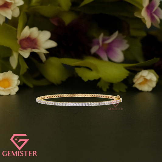 1.92ct Round Cut Lab Grown Diamond Tennis Bracelet in Yellow Gold – Dainty Bracelet