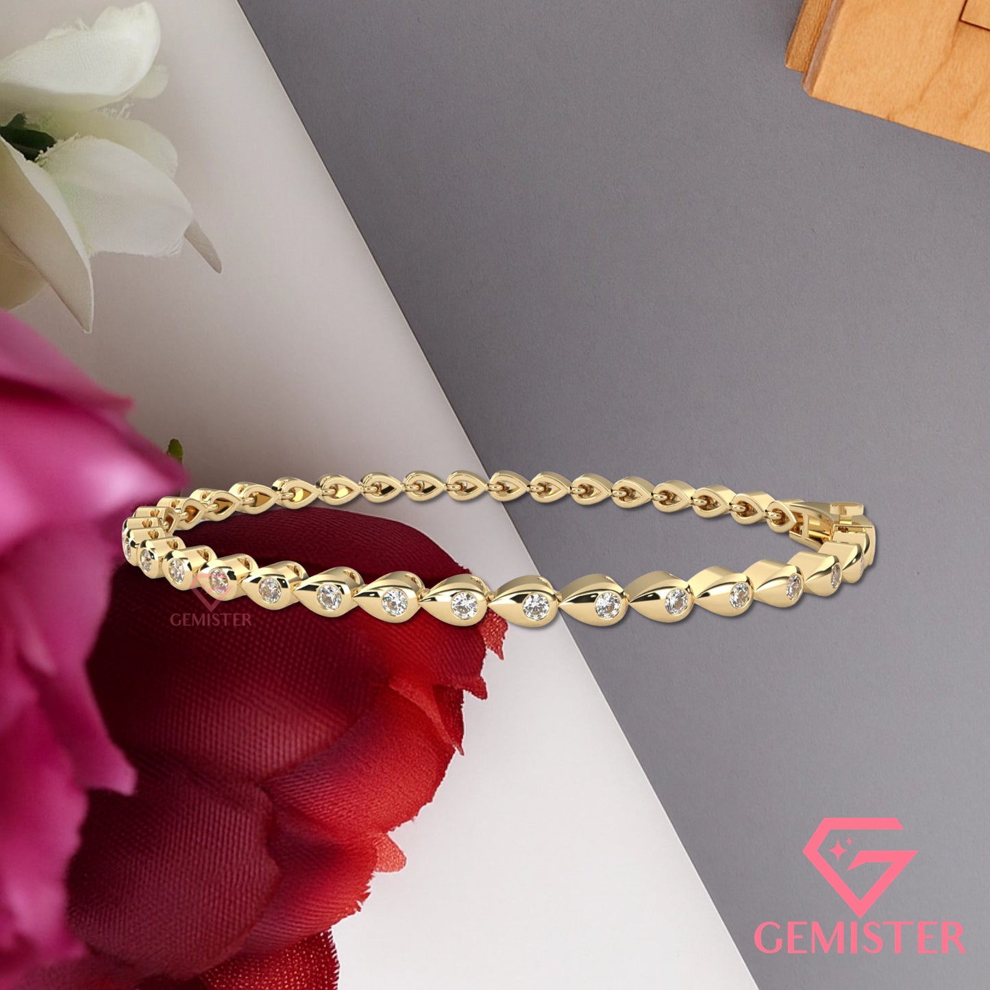 1.02 CT Lab Grown Diamond Leaf Link Bracelet in Gold – Elegant Tennis Bangle