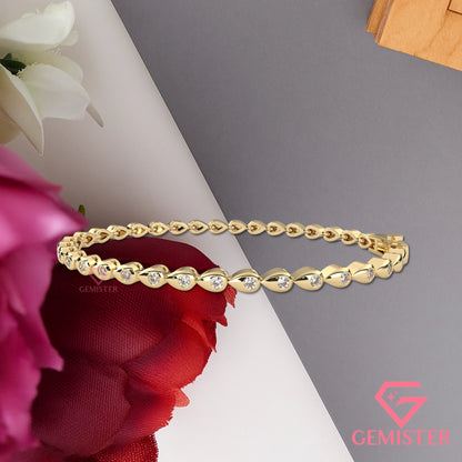 1.02 CT Lab Grown Diamond Leaf Link Bracelet in Gold – Elegant Tennis Bangle