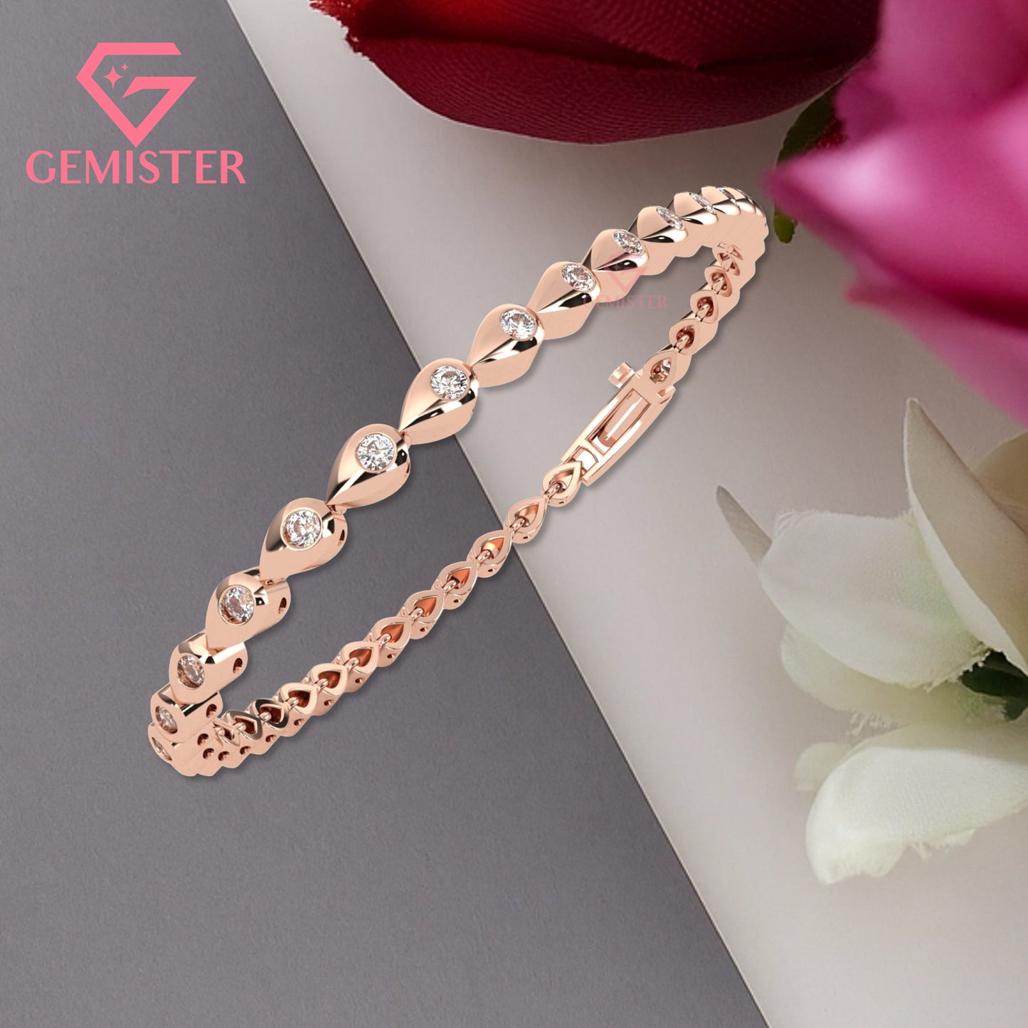 1.02 CT Lab Grown Diamond Leaf Link Bracelet in Gold – Elegant Tennis Bangle