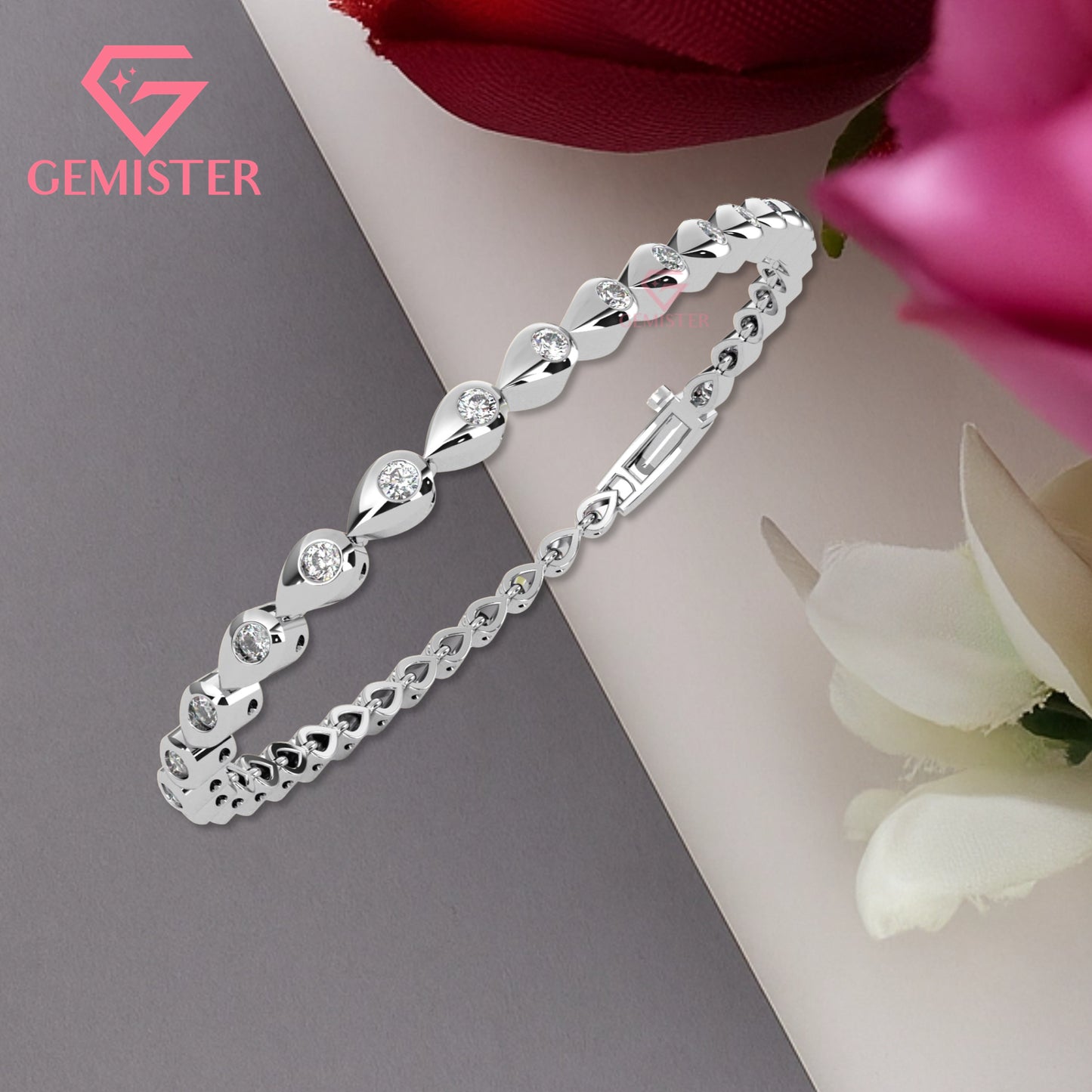 1.02 CT Lab Grown Diamond Leaf Link Bracelet in Gold – Elegant Tennis Bangle