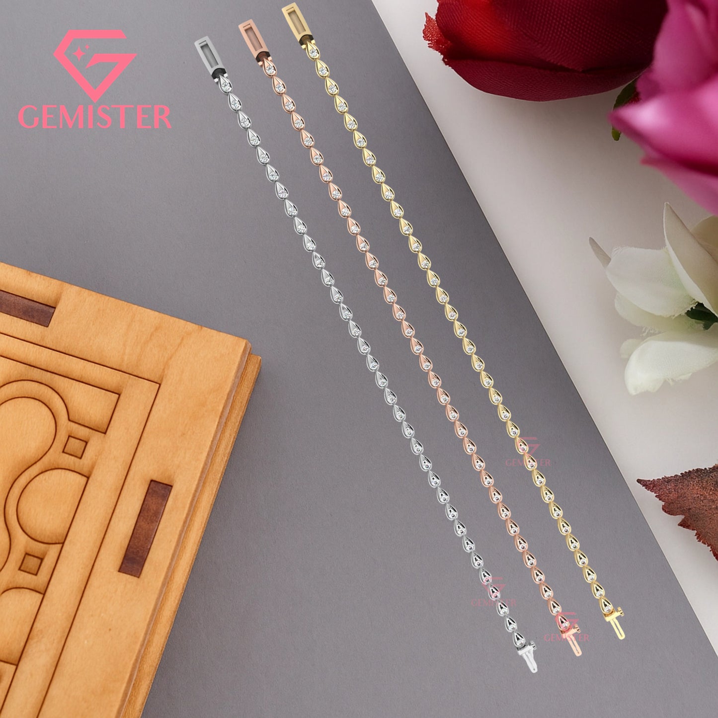 1.02 CT Lab Grown Diamond Leaf Link Bracelet in Gold – Elegant Tennis Bangle