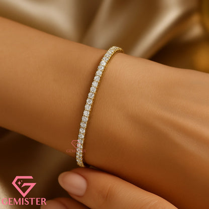 1.92ct Round Cut Lab Grown Diamond Tennis Bracelet in Yellow Gold – Dainty Bracelet