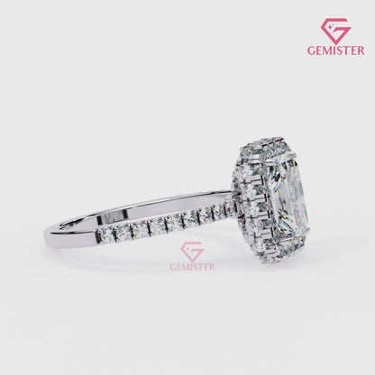 2.92 CT Radiant Cut Moissanite Double Halo Engagement Ring with Diamond Accents – Luxury Bridal Jewelry
