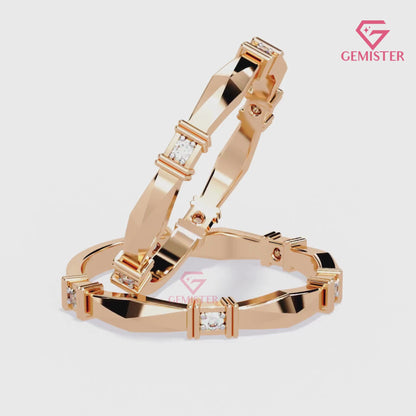 Geometric Lab Grown Diamond Band Ring – Unique Gold Ring with Modern Design, Minimalist Wedding Band