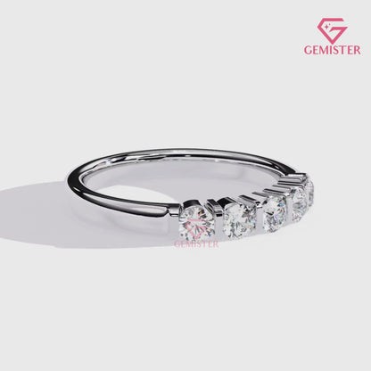 0.51 CT Five Stone Lab Grown Diamond Band – Round Cut Anniversary Ring, Half Eternity Wedding Band, Dainty Wedding Band