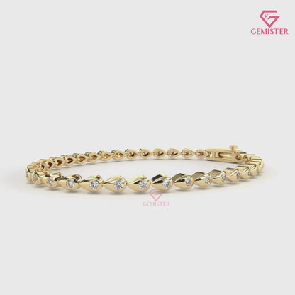 1.02 CT Lab Grown Diamond Leaf Link Bracelet in Gold – Elegant Tennis Bangle