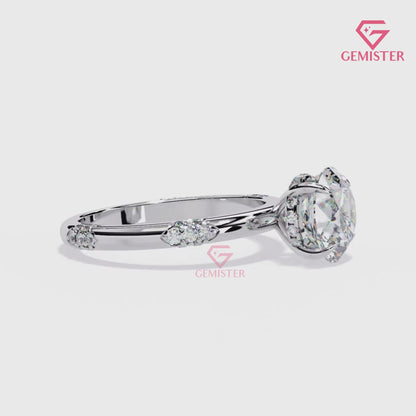 2.85 Ct Round Cut Lab Grown Diamond Engagement Ring – Solitaire with Side Accents Promise Ring