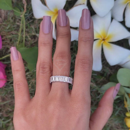 Emerald Cut Lab Grown Diamond Eternity Band | 14K White Gold Full Eternity Wedding Ring