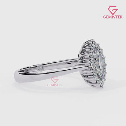 0.64 CT Marquise Cut Moissanite Cluster Halo Engagement Ring in Gold – Elegant Bridal Jewelry
