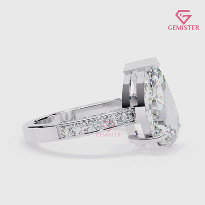 3.49 CT Pear Cut Moissanite Engagement Ring –  Two-Tone Gold Split Shank Design