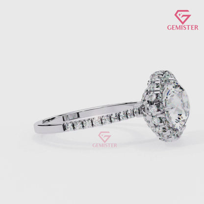 2.90 CT Round Cut Lab Grown Diamond Halo Engagement Ring with Diamond Accents – Classic Bridal Jewelry