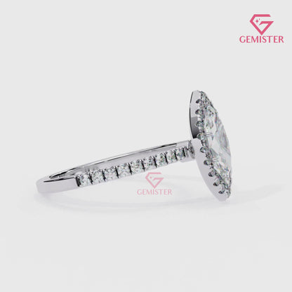 1.17 CT Marquise Cut Lab Grown Diamond Halo Engagement Ring with Diamond Accents