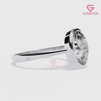 1.52 CT Oval Cut Lab Grown Diamond Bezel Set Engagement Ring in Two-Tone Gold, Modern Solitaire Ring