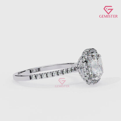 2.99 CT Cushion Cut Lab Grown Diamond Halo Engagement Ring with Diamond Accents – Classic Bridal Jewelry