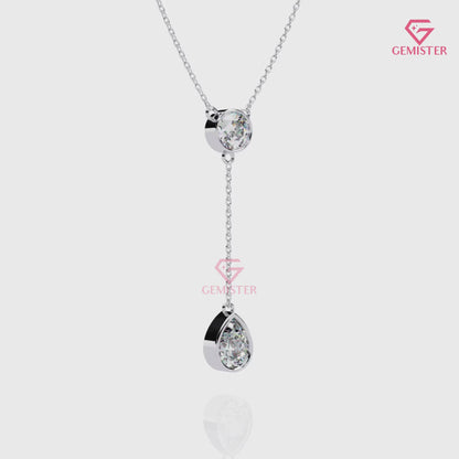 1.13ct Bezel Set Lab Grown Diamond Necklace – Oval & Pear Cut Drop Design