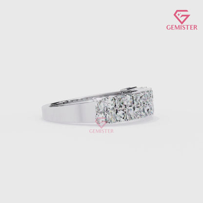 1.14 Ct Lab Grown Diamond Eternity Band Ring – Princess & Round Cut Multi-Row Ring, Luxurious Anniversary Band